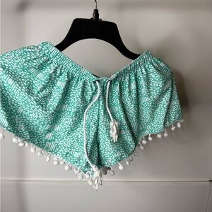 Mint Green Kid’s  Shorts with Pom-Pom Trim